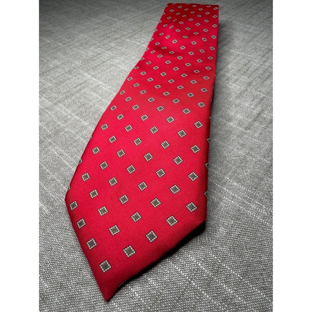 Vintage Liberty House Mens Silk Tie Red Geometric Diamond Made Italy 3.25" Wide